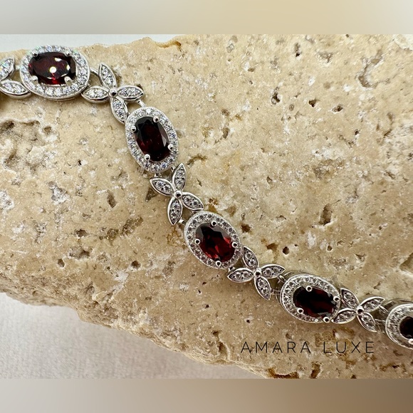 Garnet & Pave CZ Halo Bracelet - Picture 3 of 10